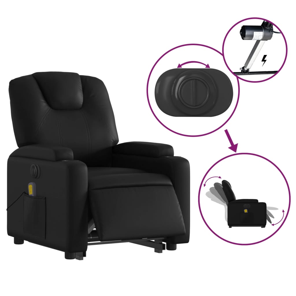 Electric Stand up Massage Recliner Chair Black Faux Leather