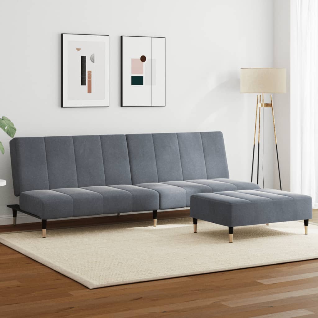 2-Seater Sofa Bed with Footstool Dark Gray Velvet