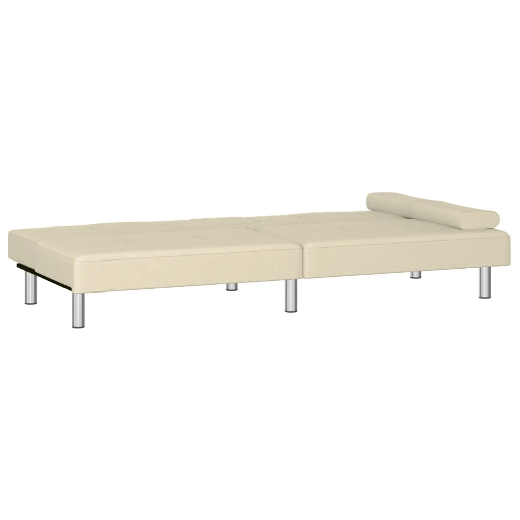 Sofa Bed with Cup Holders Cream Faux Leather