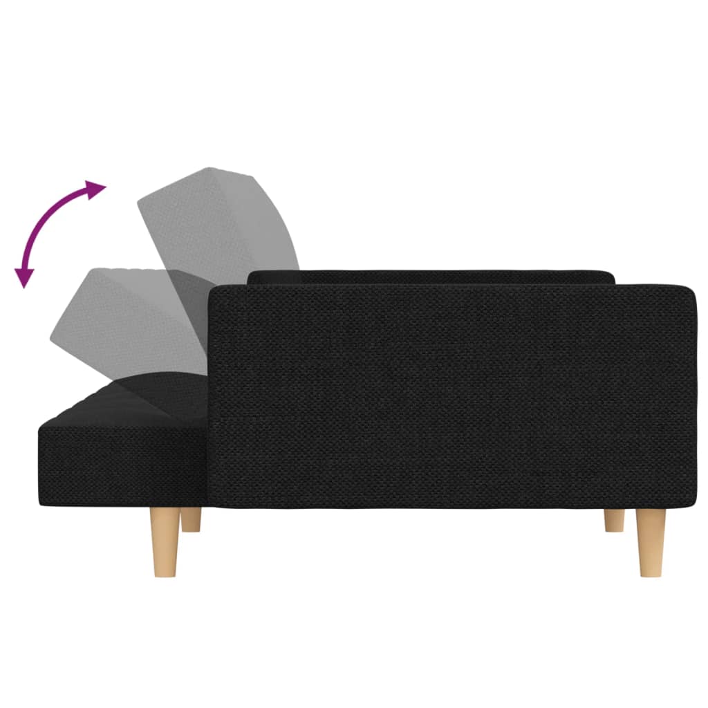 2-Seater Sofa Bed with Two Pillows Black Fabric