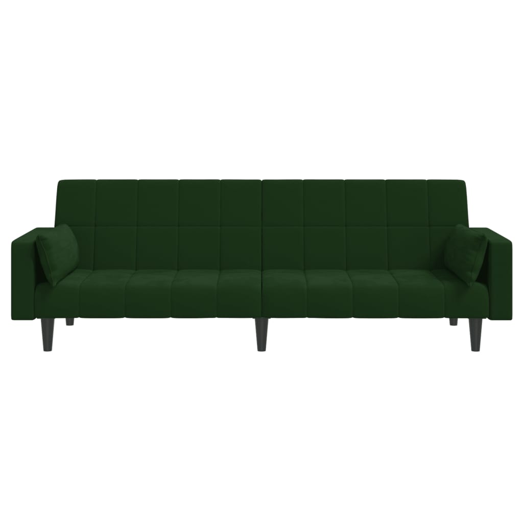 2-Seater Sofa Bed with Two Pillows Dark Green Velvet