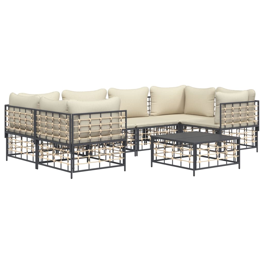 7 Piece Patio Lounge Set with Cushions Anthracite Poly Rattan