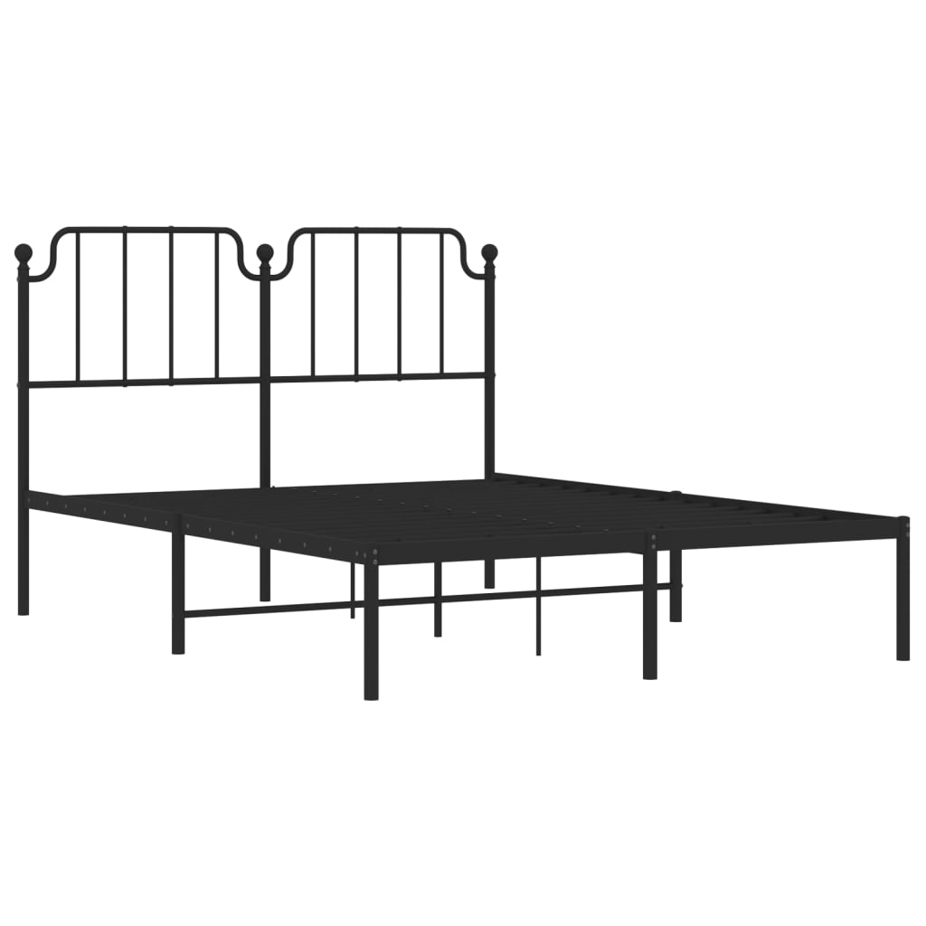 Metal Bed Frame without Mattress with Headboard Black 53.1"x74.8"