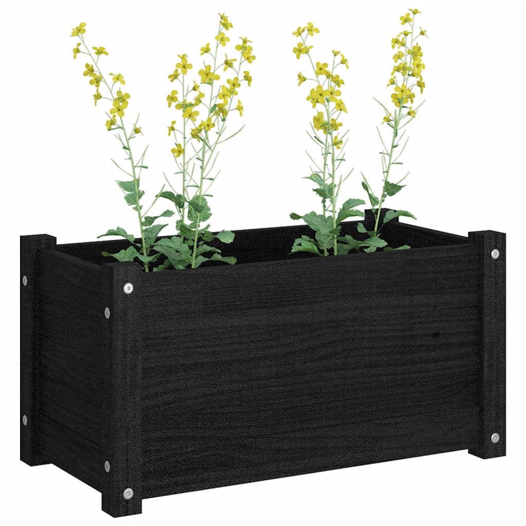 Garden Planters 2 pcs Black 23.6"x12.2"x12.2" Solid Wood Pine