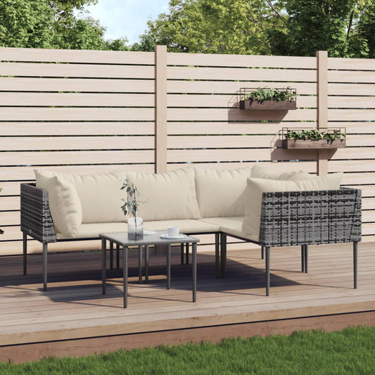 5 Piece Patio Lounge Set with Cushions Gray Poly Rattan