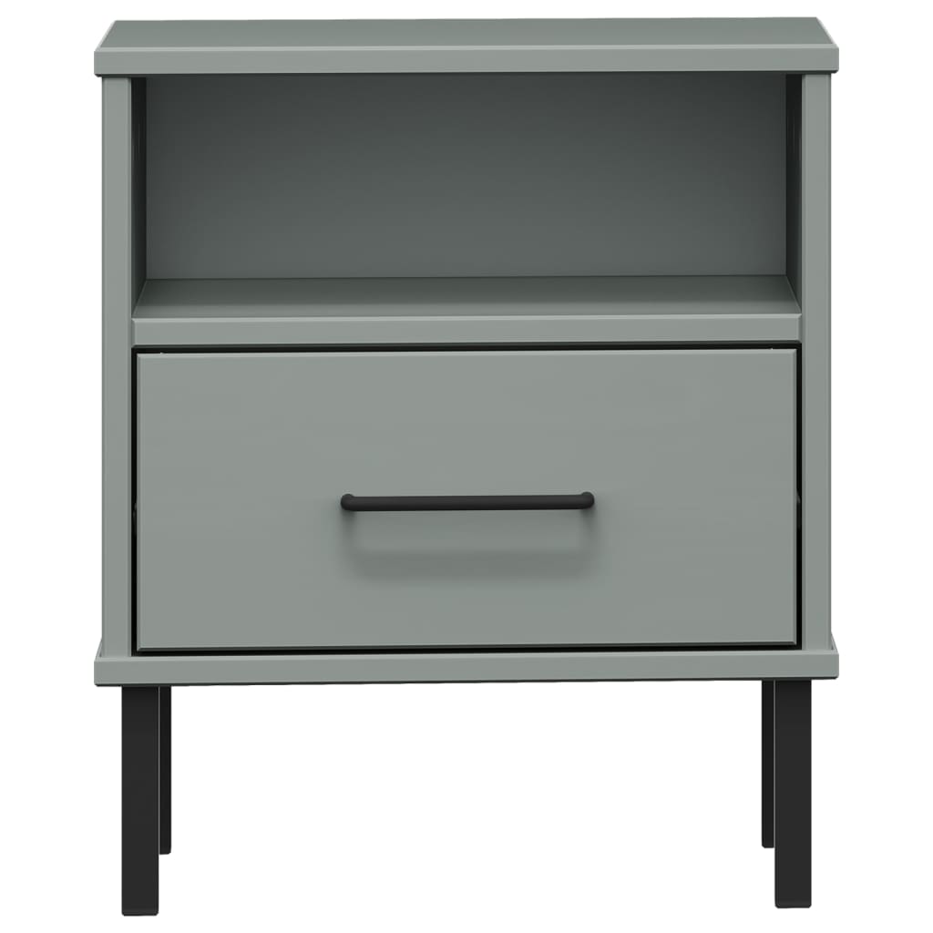 Bedside Cabinet with Metal Legs Gray Solid Wood Pine OSLO