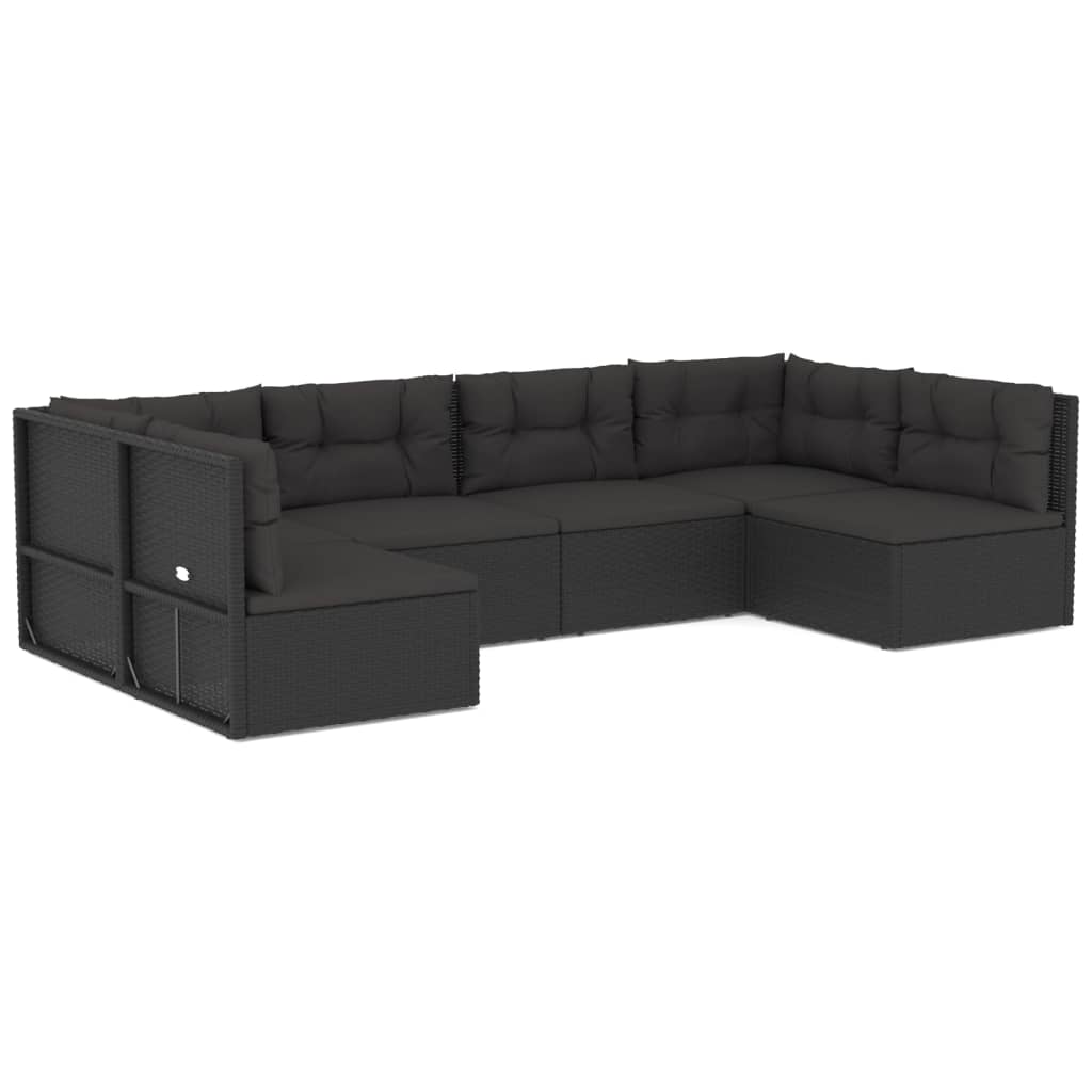 6 Piece Patio Lounge Set with Cushions Black Poly Rattan