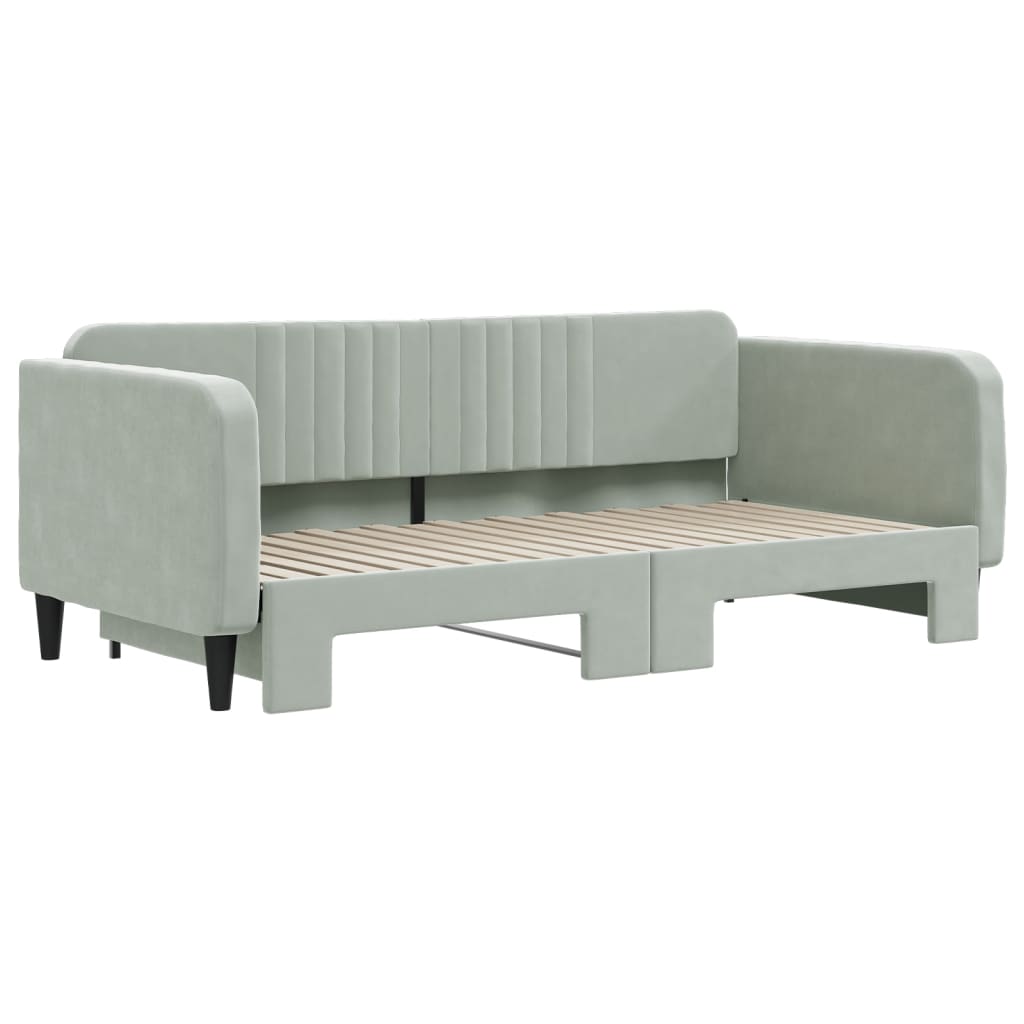 Daybed with Trundle without Mattress Light Gray 39.4"x74.8" Velvet