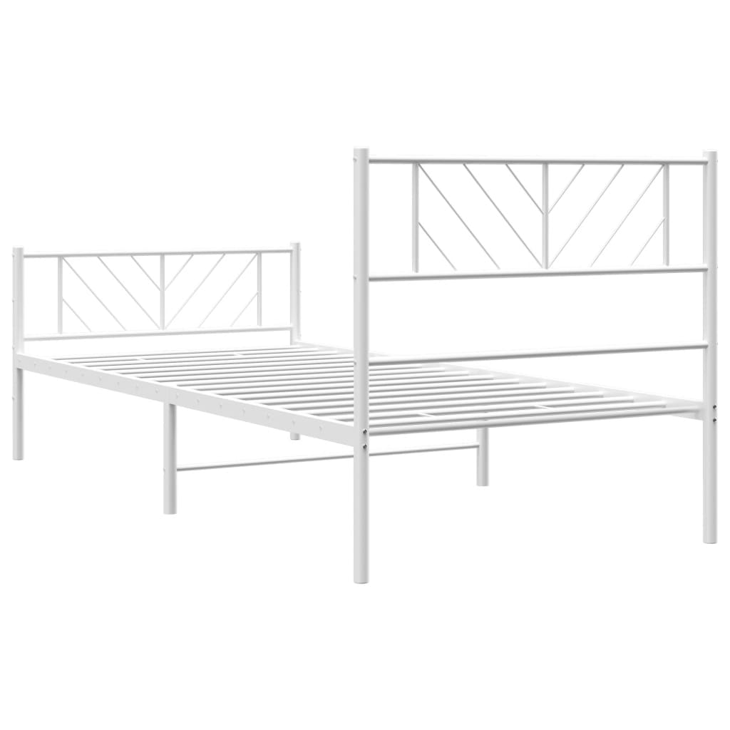 Metal Bed Frame without Mattress with Footboard White 39.4"x74.8"