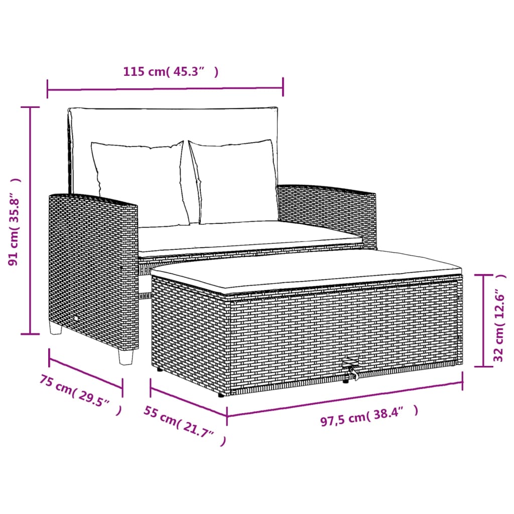 Patio Sofa with Cushions 2-Seater Beige Poly Rattan