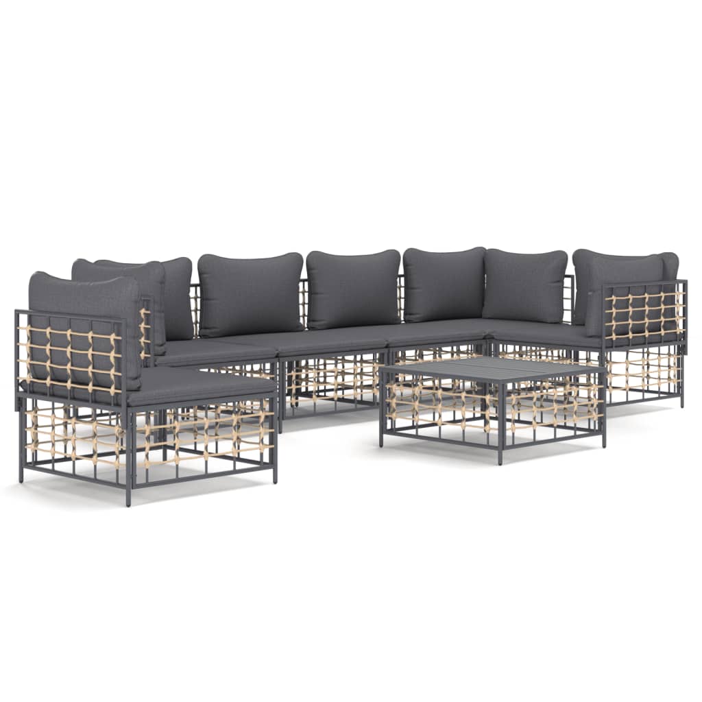 7 Piece Patio Lounge Set with Cushions Anthracite Poly Rattan