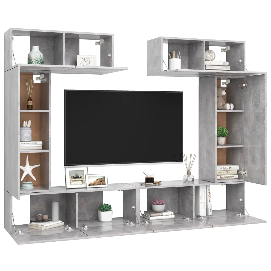 6 Piece TV Stand Set Concrete Gray Engineered Wood