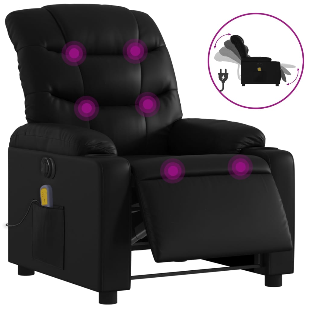 Electric Massage Recliner Chair Black Faux Leather