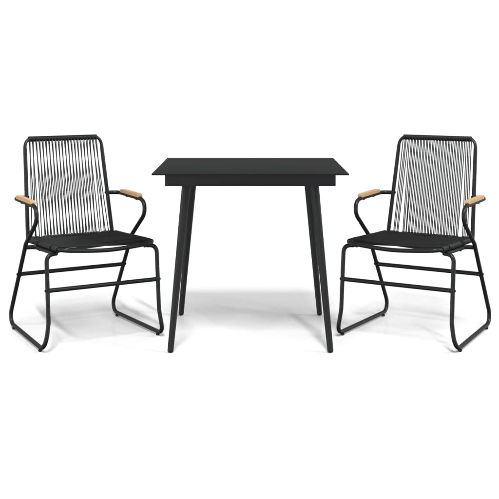 3 Piece Patio Dining Set Black PVC Rattan