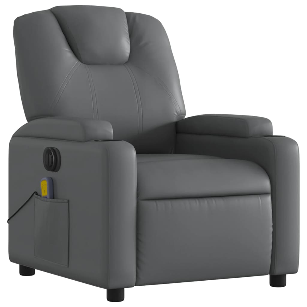 Electric Massage Recliner Chair Gray Faux Leather