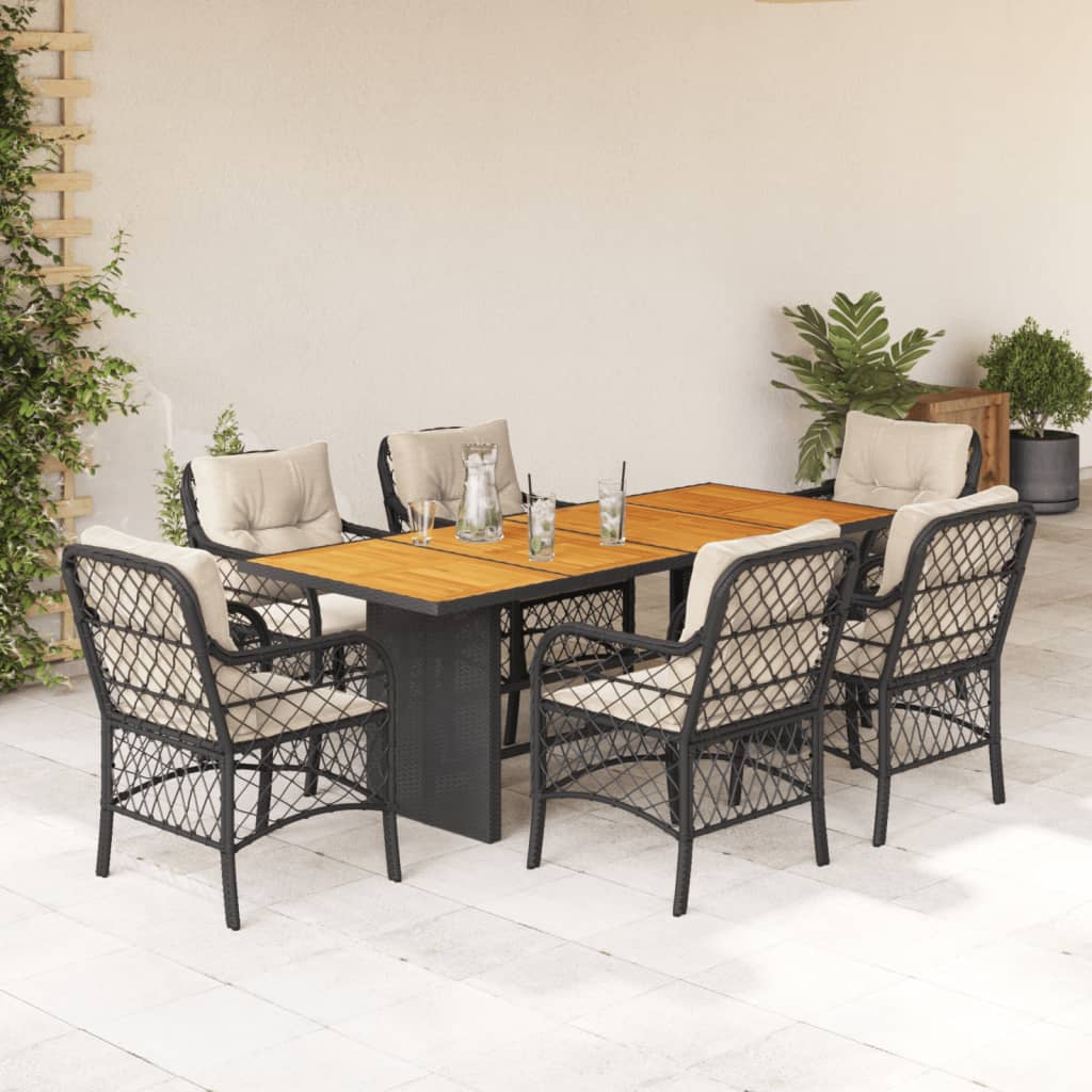 7 Piece Patio Dining Set with Cushions Gray Poly Rattan