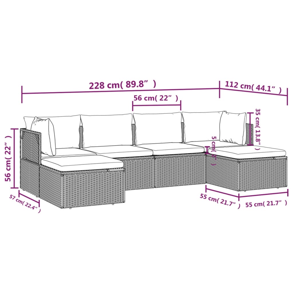 6 Piece Patio Lounge Set with Cushions Gray Poly Rattan