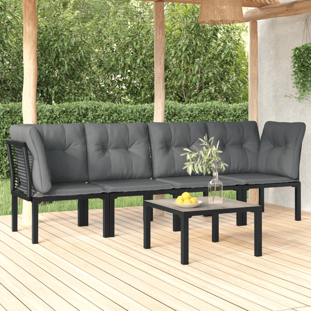 5 Piece Patio Lounge Set Black and Gray Poly Rattan