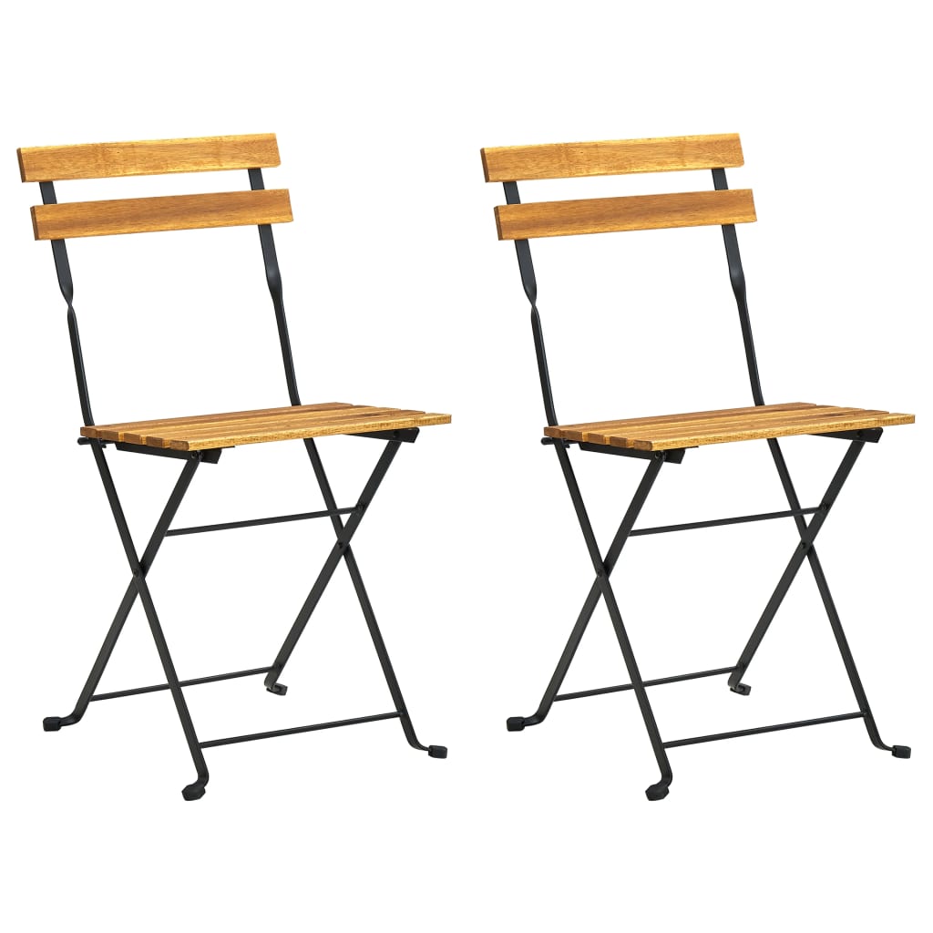 Folding Patio Chairs 2 pcs Steel and Solid Acacia Wood