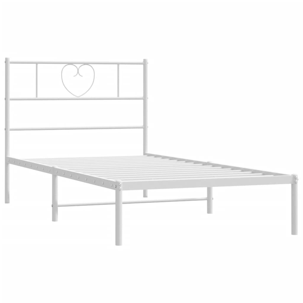 Metal Bed Frame without Mattress with Headboard White 39.4"x74.8"