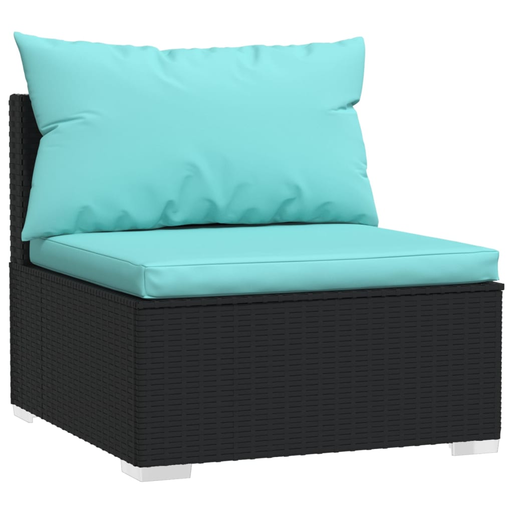 Patio Middle Sofa with Cushions Black Poly Rattan