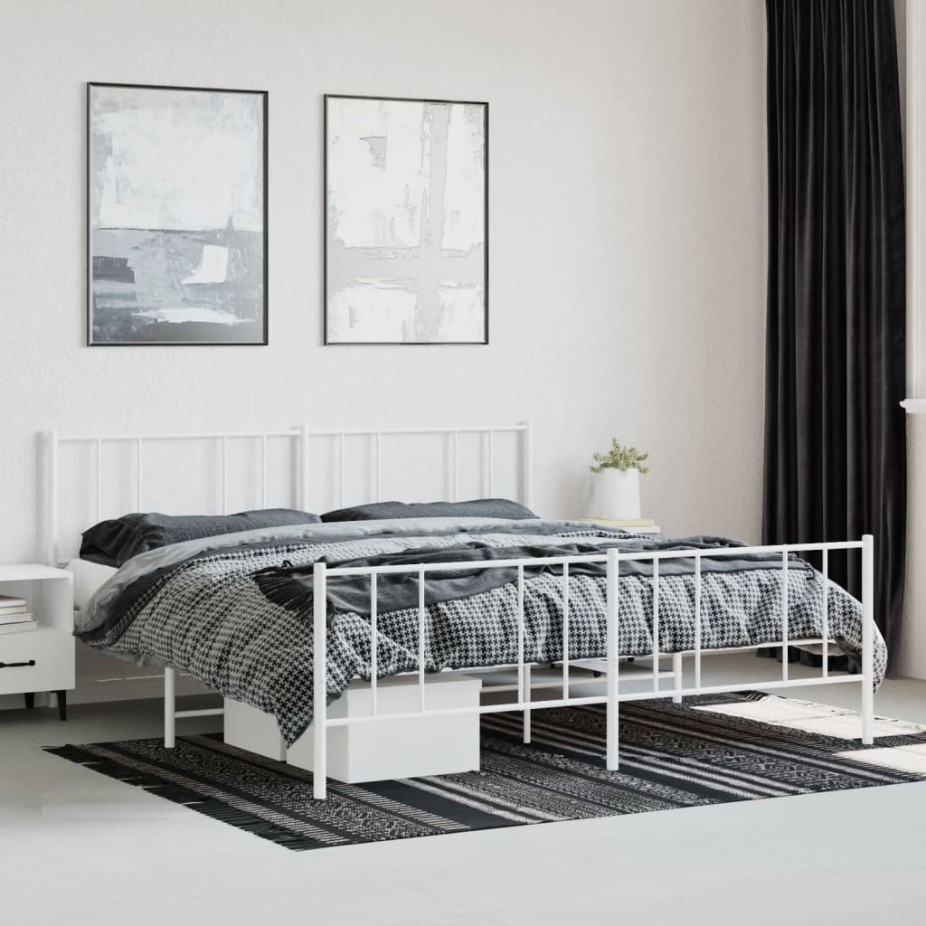 Metal Bed Frame without Mattress with Footboard White 76"x79.9"