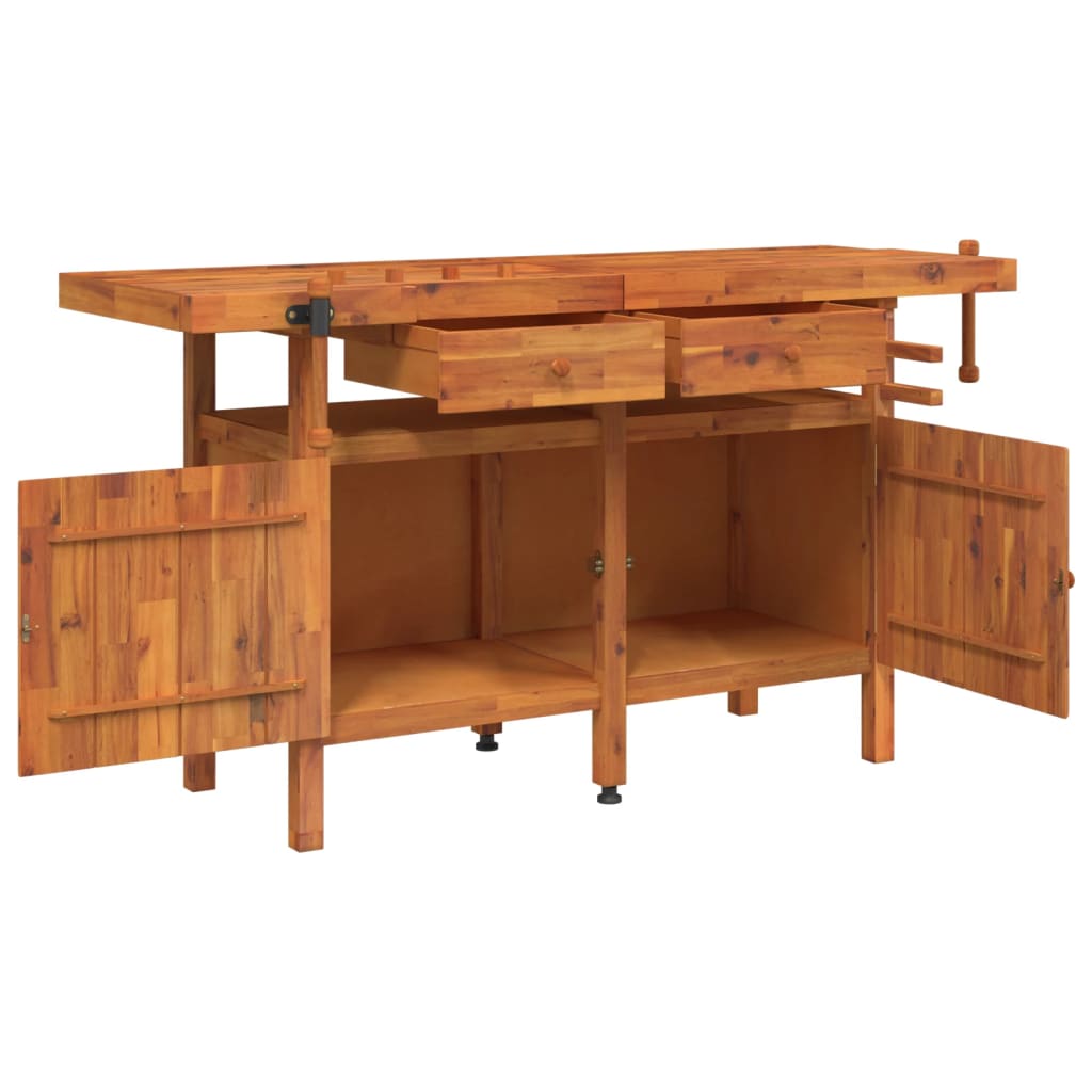 Workbench with Drawers and Vices 63.8"x24.4"x32.7" Solid Wood Acacia