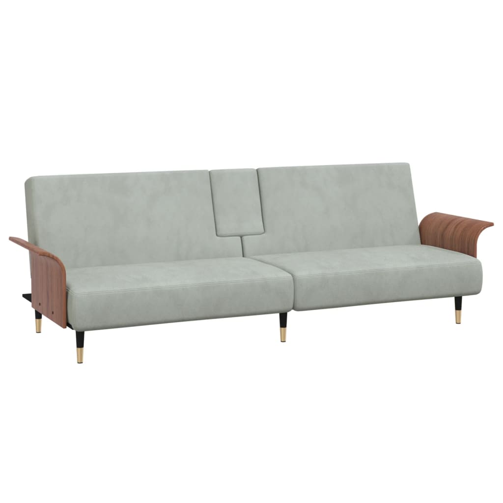 Sofa Bed with Cup Holders Light Gray Velvet