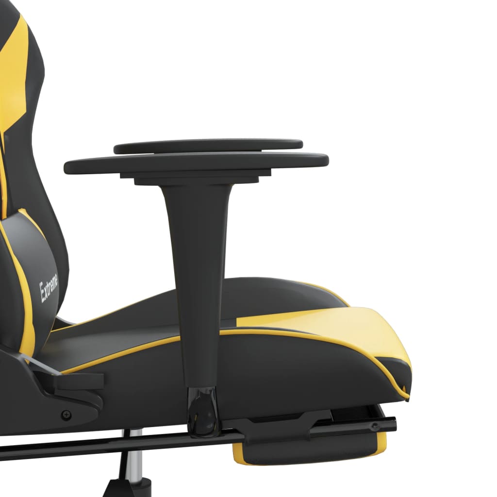 Gaming Chair with Footrest Black and Gold Faux Leather