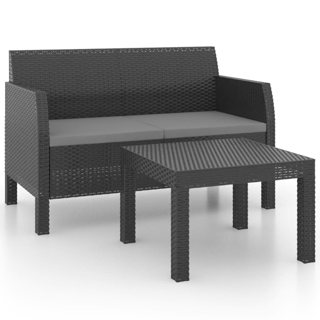 2 Piece Patio Lounge Set with Cushions PP Rattan Anthracite