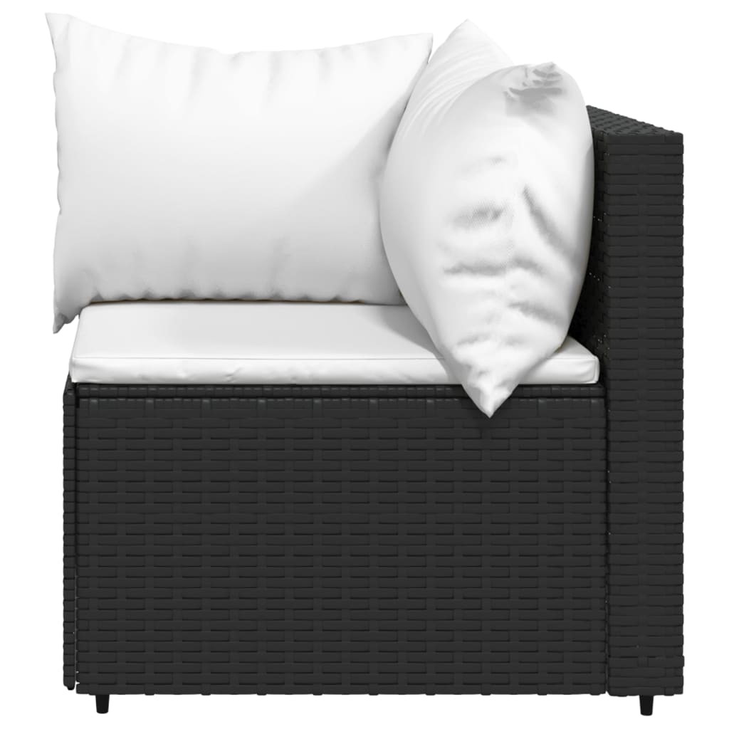 Patio Corner Sofa with Cushions Black Poly Rattan