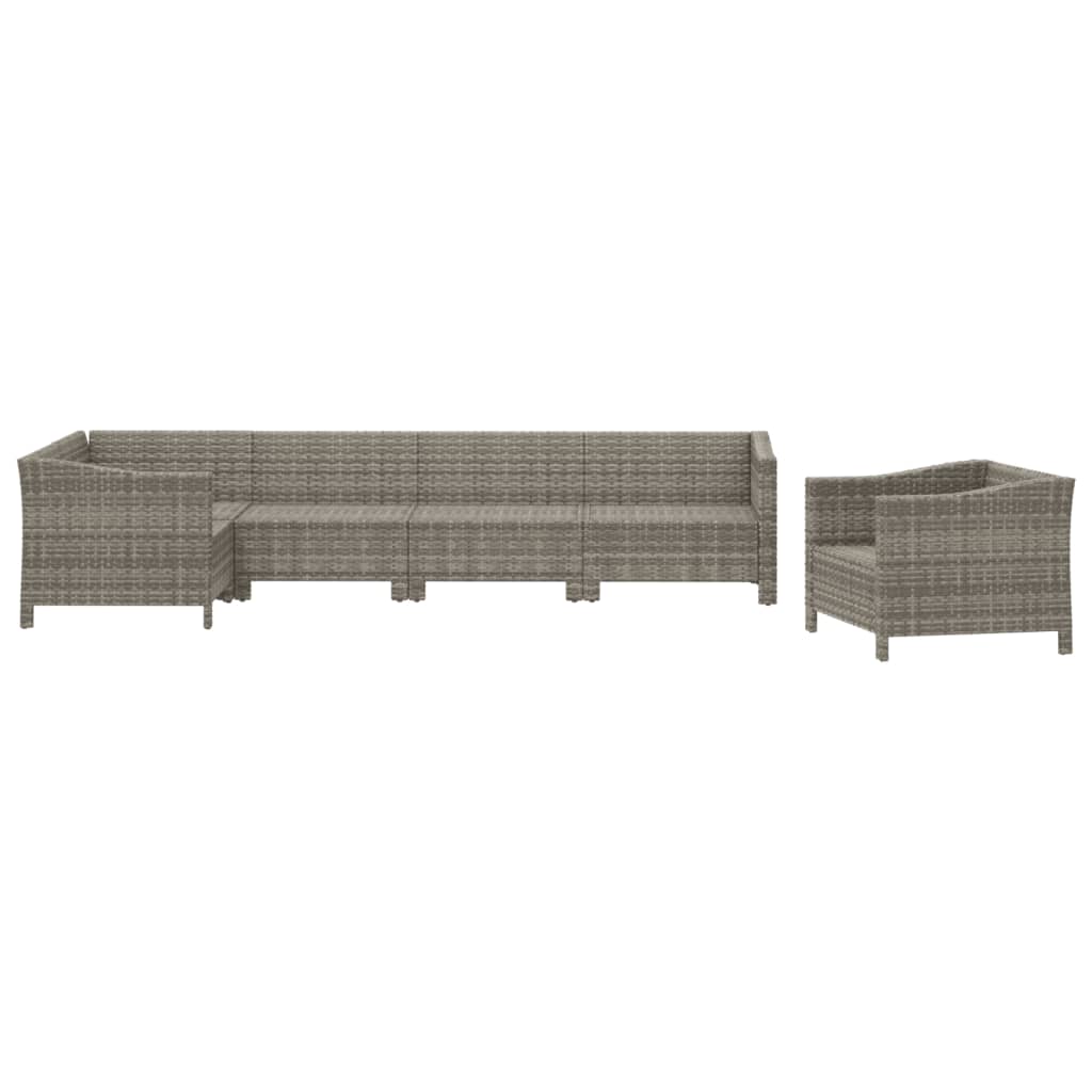 6 Piece Patio Lounge Set with Cushions Gray Poly Rattan