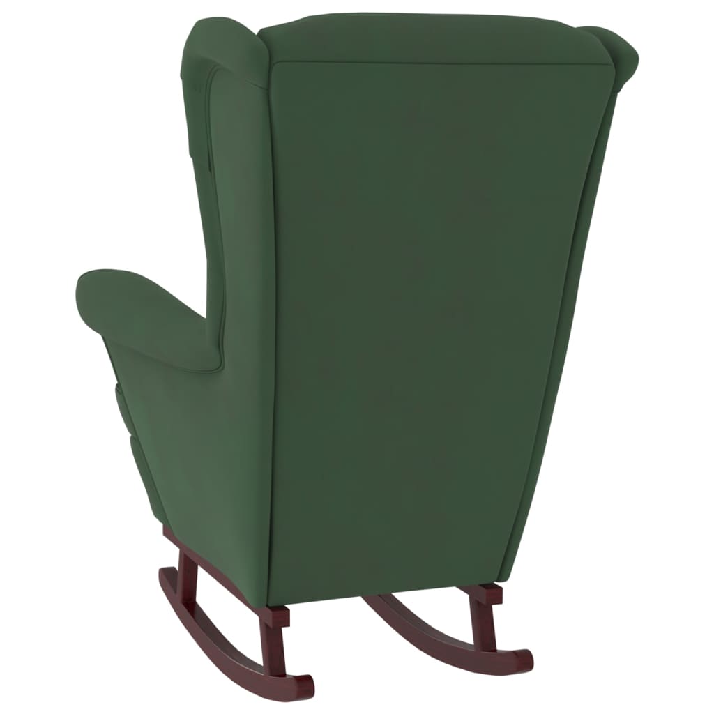 Rocking Chair with Solid Wood Rubber Legs Dark Green Velvet