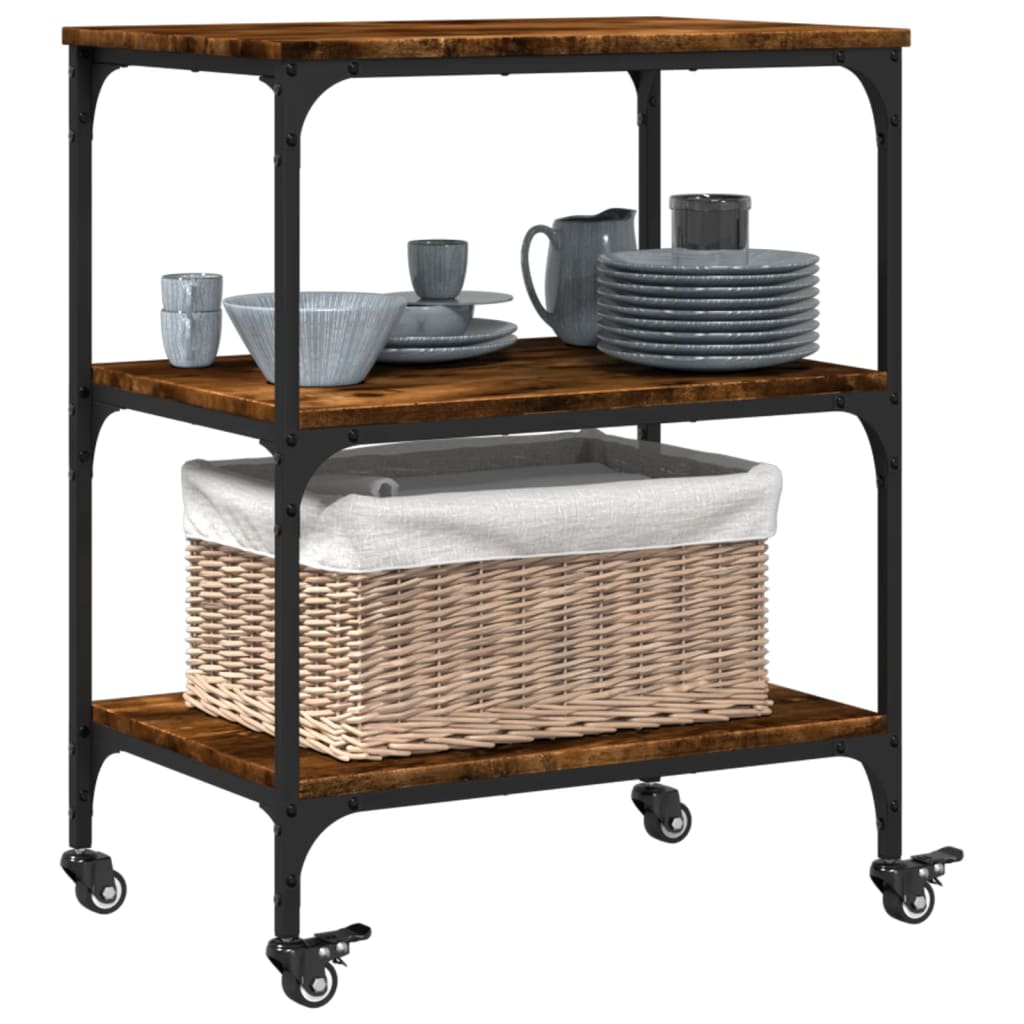 Kitchen Trolley Smoked Oak 23.6"x16.1"x29.9" Engineered Wood