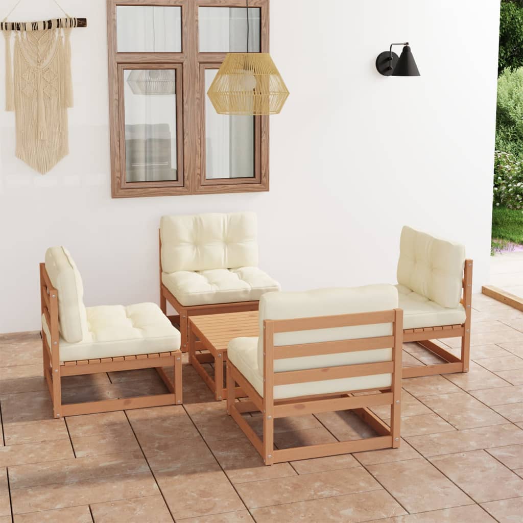 5 Piece Patio Lounge Set White Solid Pinewood