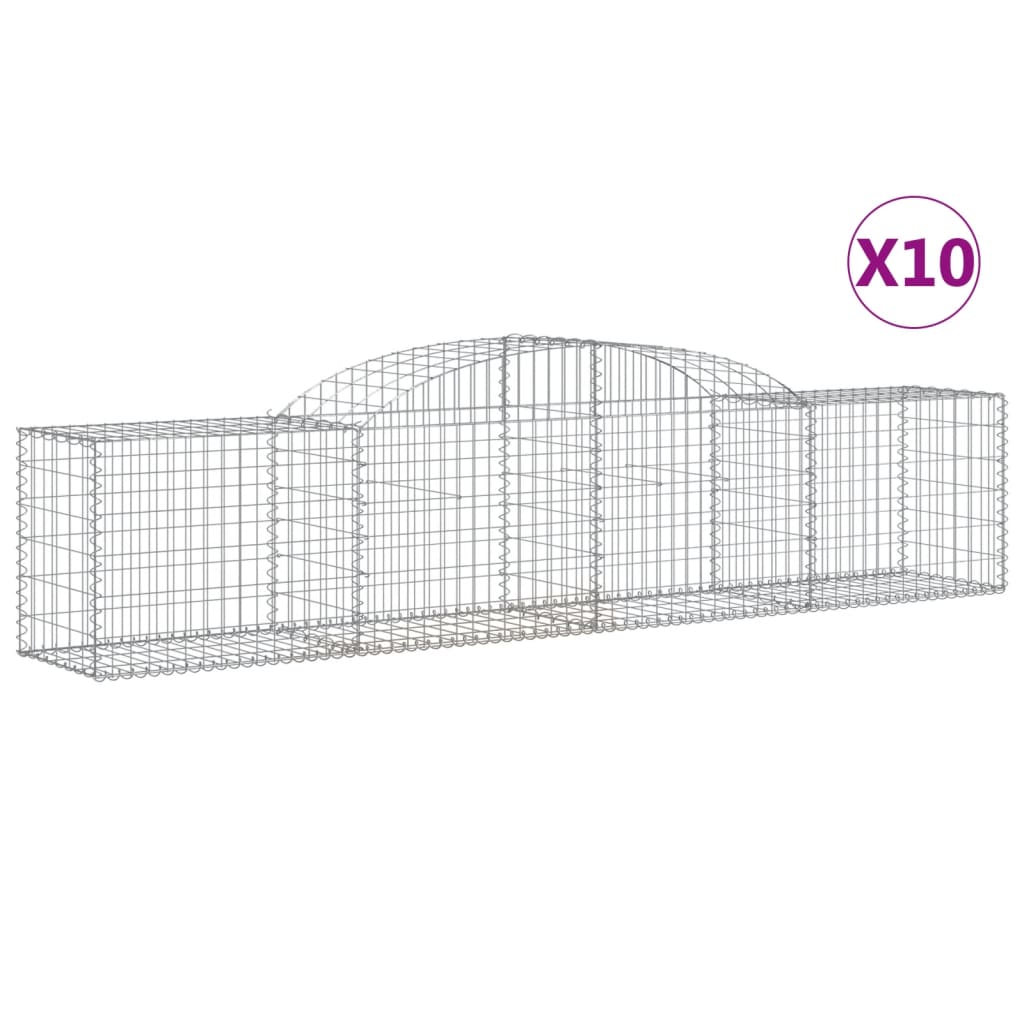 Arched Gabion Baskets 10 pcs 118.1"x19.7"x23.6"/31.5" Galvanized Iron