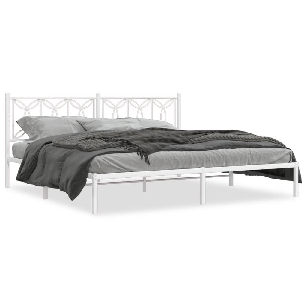 Metal Bed Frame without Mattress with Headboard White 76"x79.9"