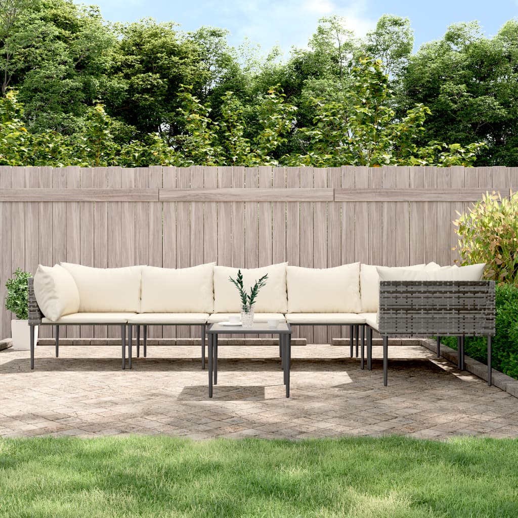 7 Piece Patio Lounge Set with Cushions Gray Poly Rattan