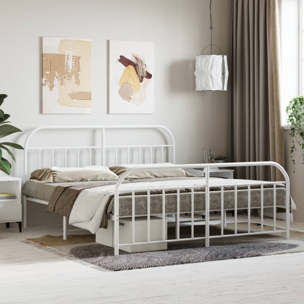 Metal Bed Frame without Mattress with Footboard White 72"x83.9"