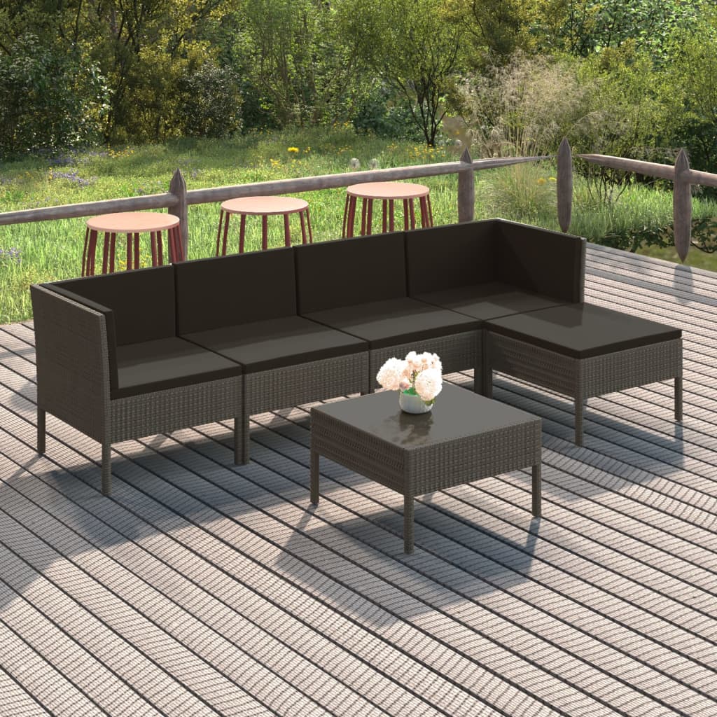 6 Piece Patio Lounge Set with Cushions Poly Rattan Gray