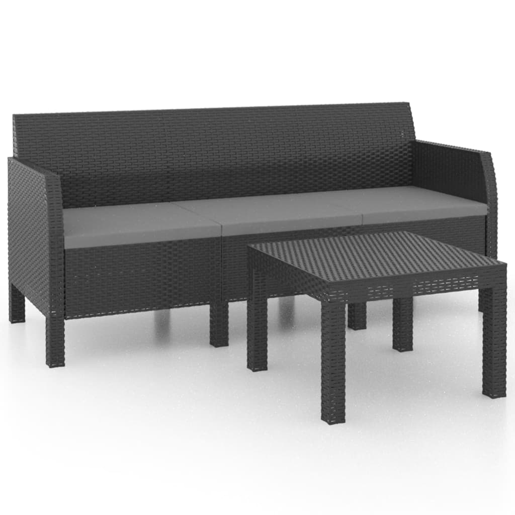 2 Piece Patio Lounge Set with Cushions PP Rattan Anthracite