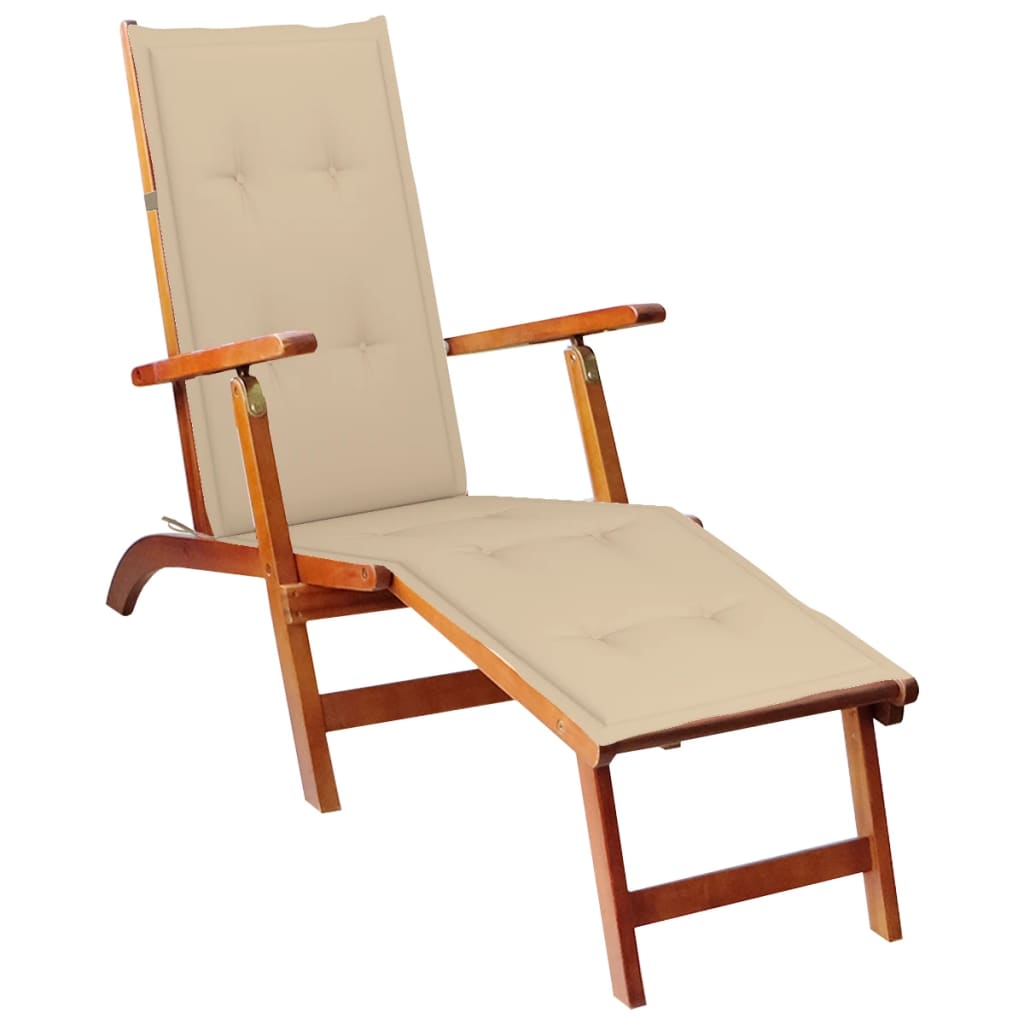 Patio Deck Chair with Footrest and Cushion Solid Acacia Wood