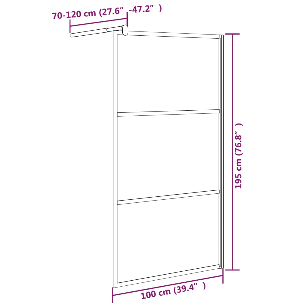 Walk-in Shower Wall 39.4"x76.8" Half Frosted ESG Glass Black