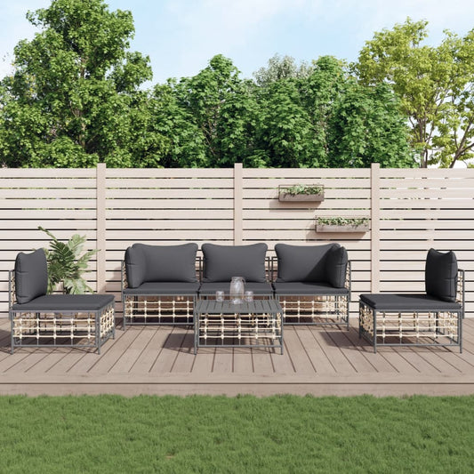 6 Piece Patio Lounge Set with Cushions Anthracite Poly Rattan