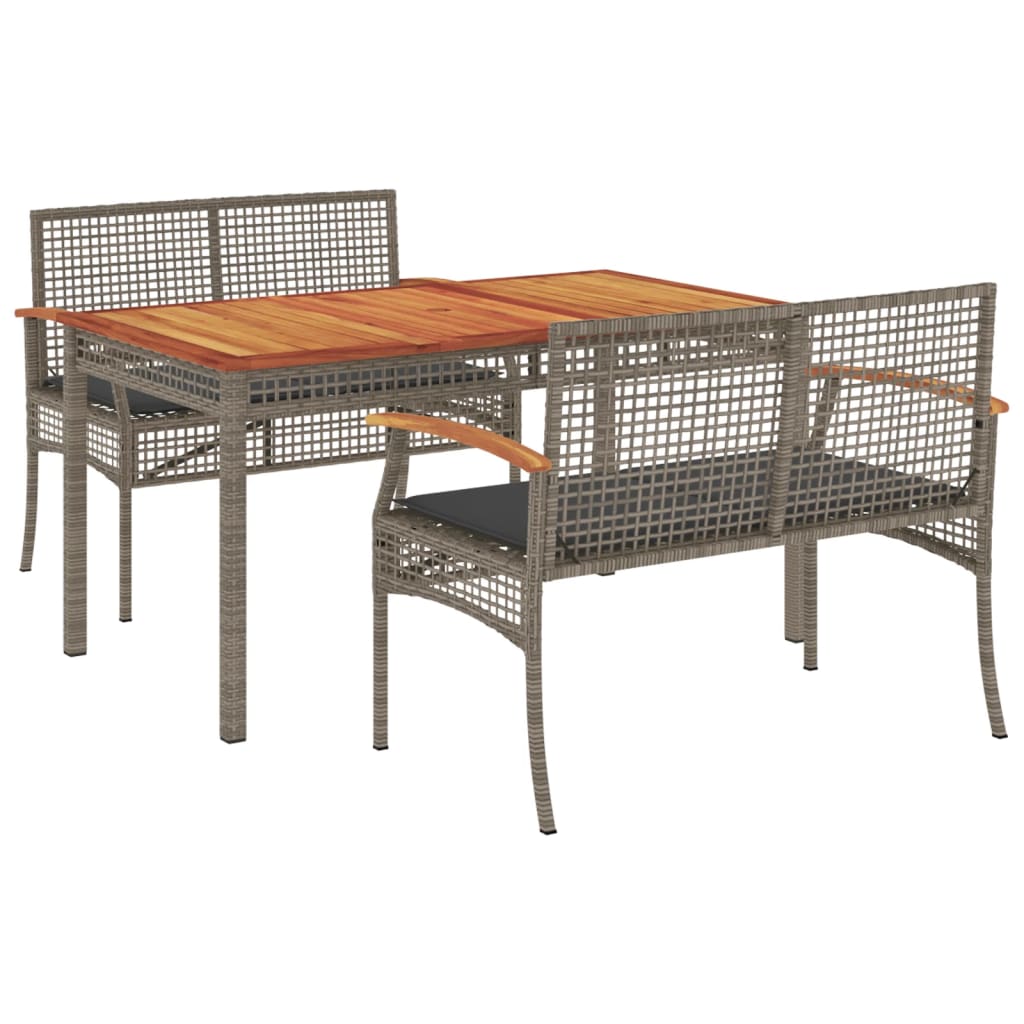 3 Piece Patio Dining Set with Cushions Gray Poly Rattan