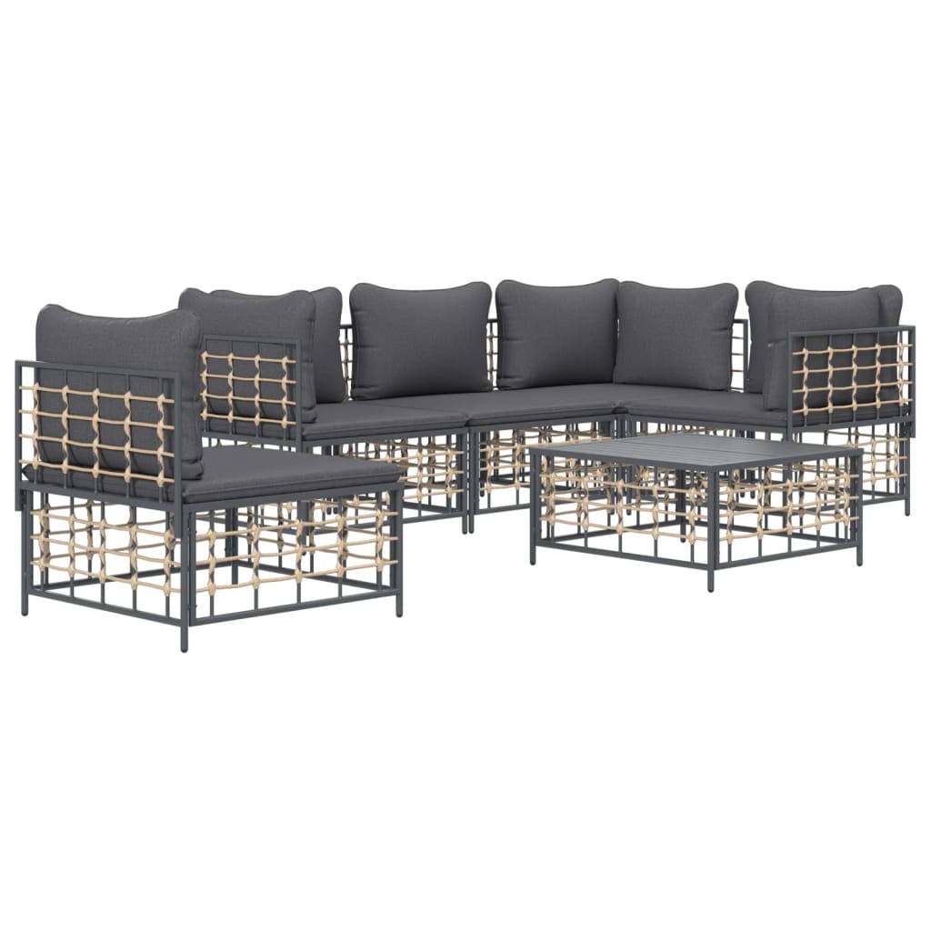 6 Piece Patio Lounge Set with Cushions Anthracite Poly Rattan