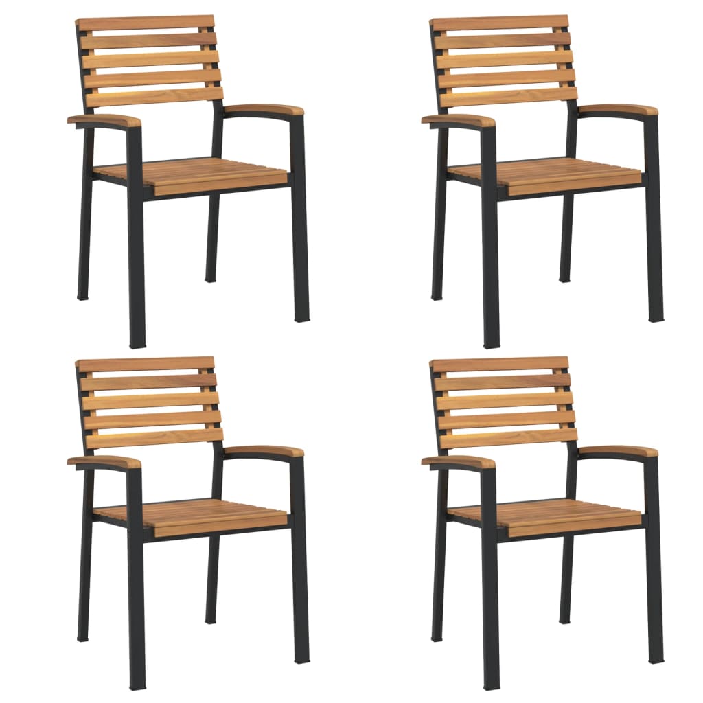 Stackable Patio Chairs 4 pcs Solid Wood Acacia and Metal