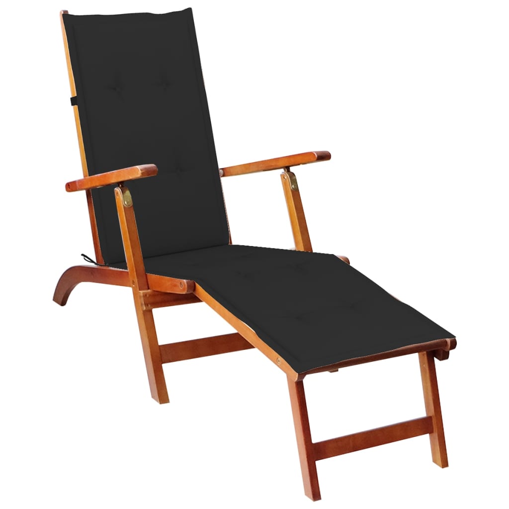 Patio Deck Chair with Footrest and Cushion Solid Acacia Wood