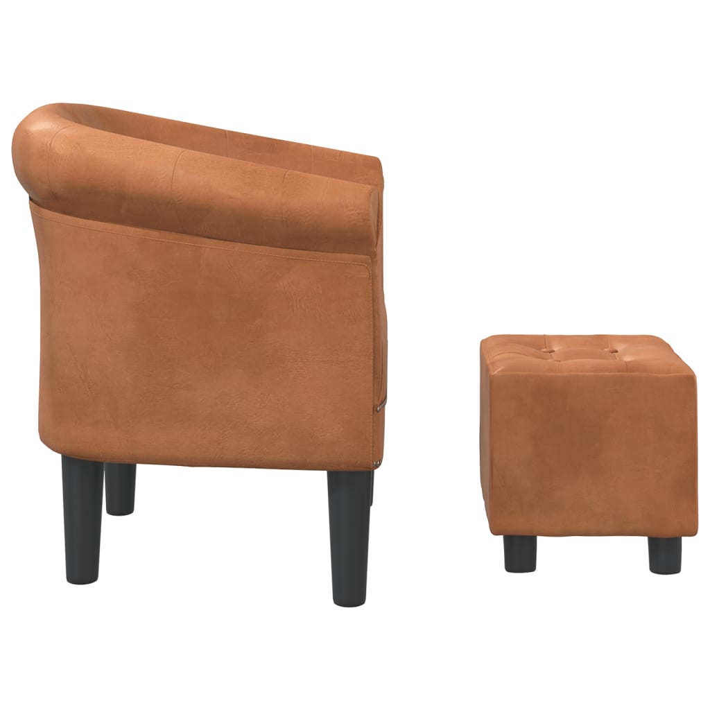 Tub Chair with Footstool Brown Faux Leather