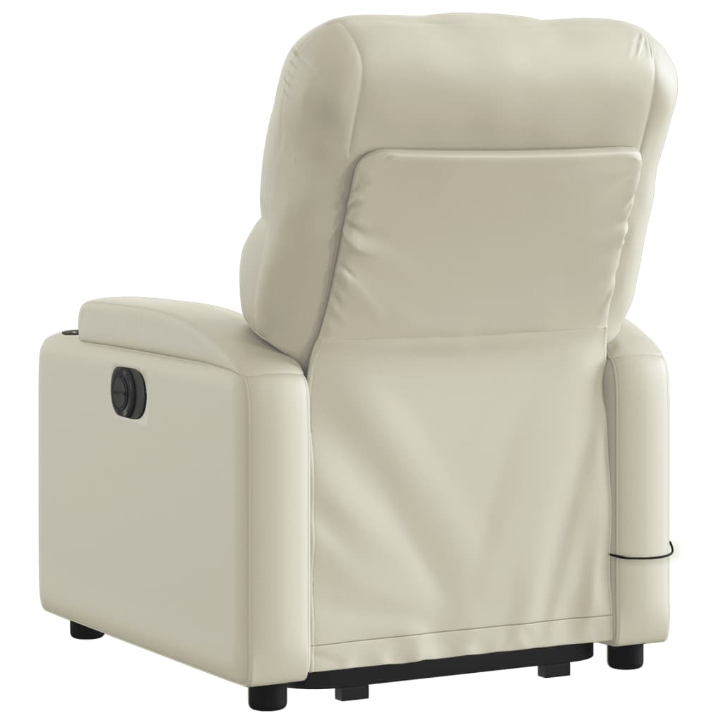 Electric Stand up Massage Recliner Chair Cream Faux Leather